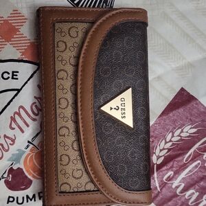 Guess Tan and Black Logo Wallet